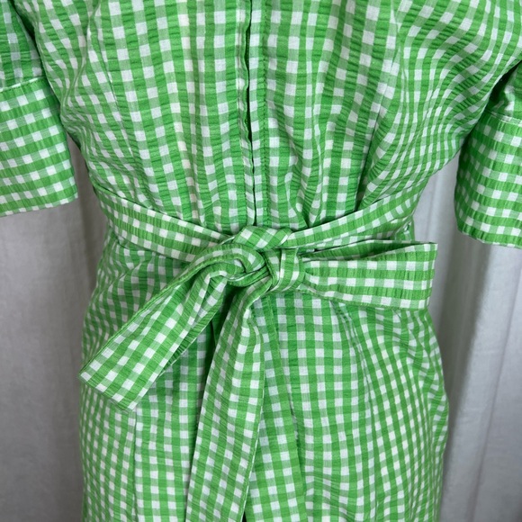 Vintage 70s Green Gingham Maxi Dress Puff Sleeves Medium - Picture 6 of 6